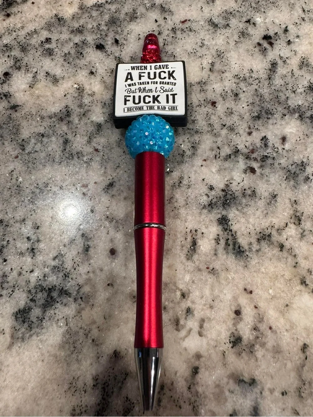Hand Crafted Red Bling Pen with Blue Crystal Accents